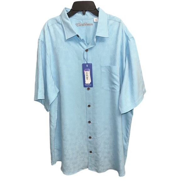 Caribbean XLT Shirt Sky Blue Palm Tree Fabric Pocket Roundtree & Yorke XL Tall - Picture 1 of 5